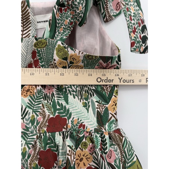 Aureum Shirt Womens Medium Green Floral Textured Ruffle Bows Tie Boho Cottage - Picture 7 of 9